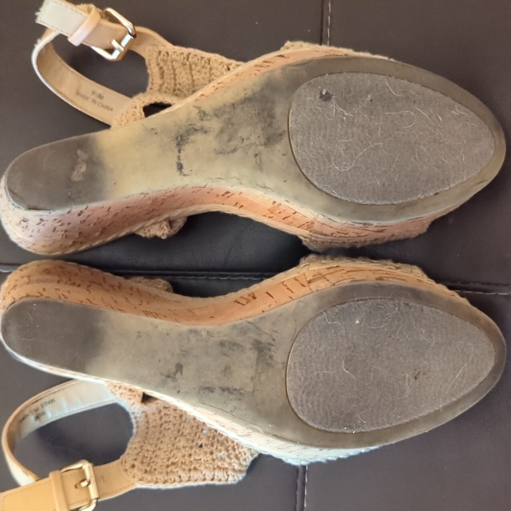 Ivory/Cream Crochet Cork Wedges 9.5 - Picture 4 of 6